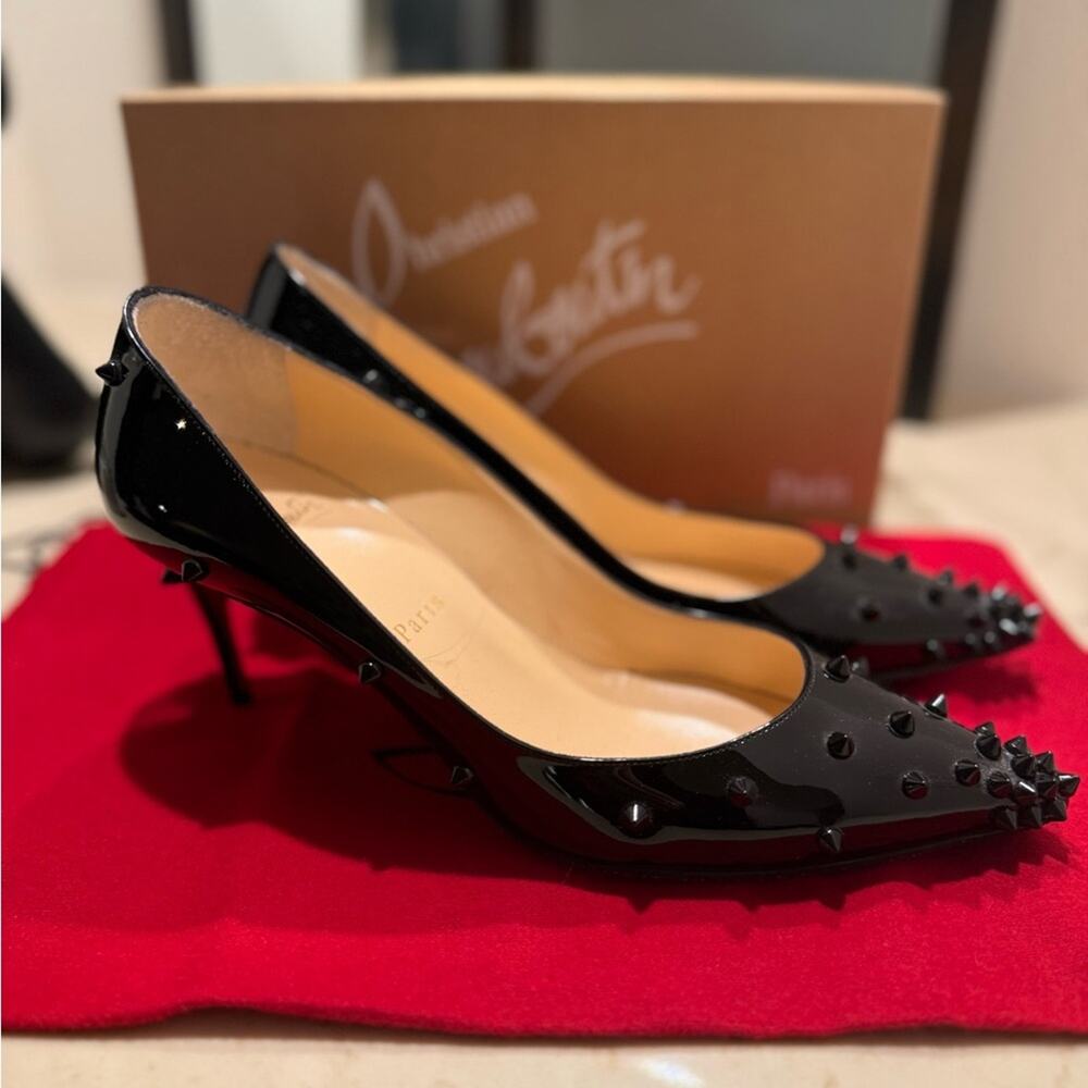 Christian Louboutin Black Patent Studded Pointed Toe Pumps - Picture 2 of 15